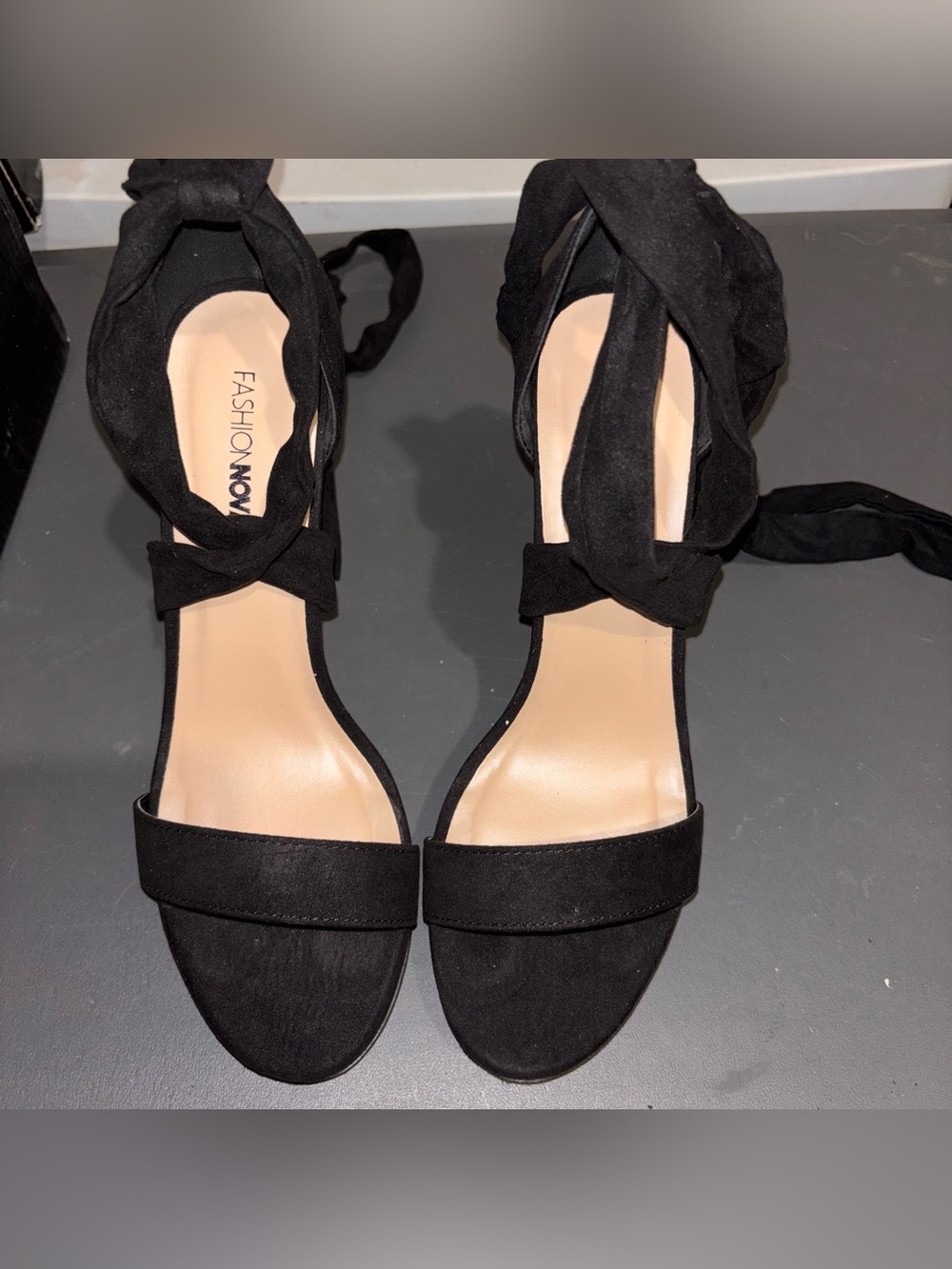 Fashion Nova Black Wrap-Ankle Open-Toe Heels